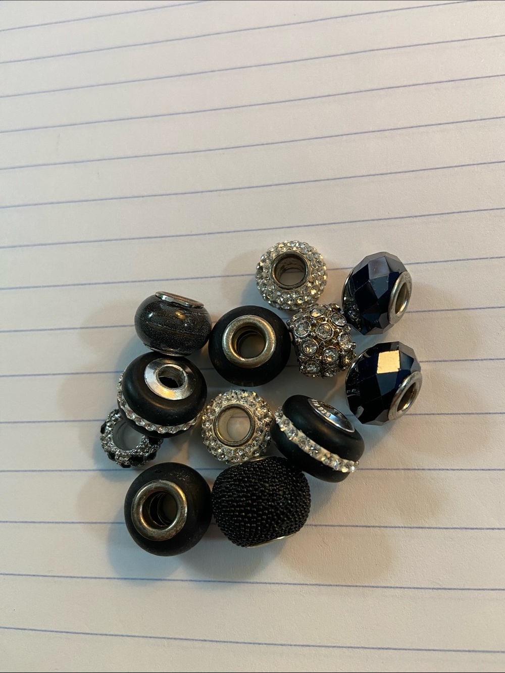 Black and Silver Assorted European Large Hole Beads